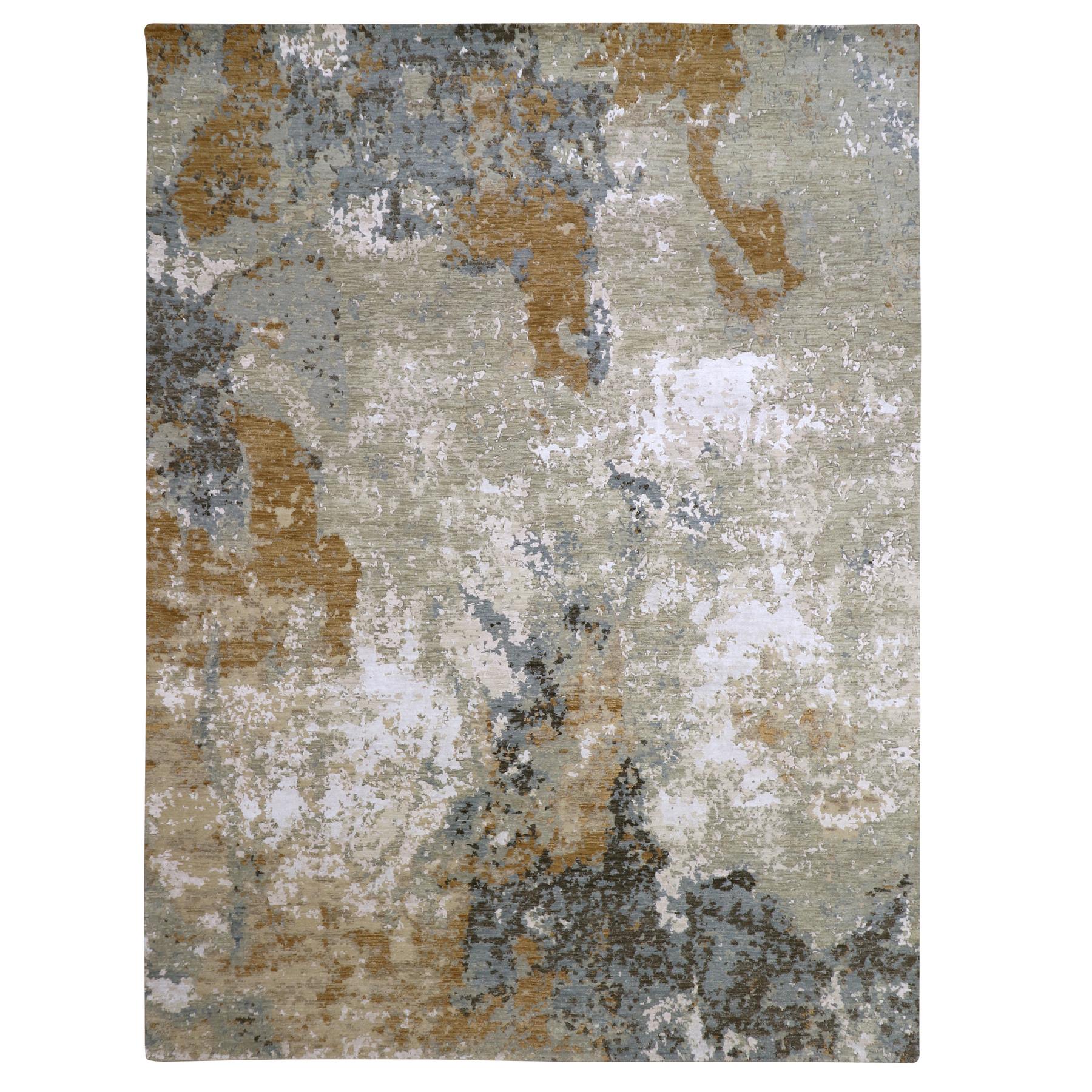 Shades of Brown, Densely Woven, Abstract with Galaxy Design, Persian Knot, Pure Wool, Hand Knotted, Oriental Rug